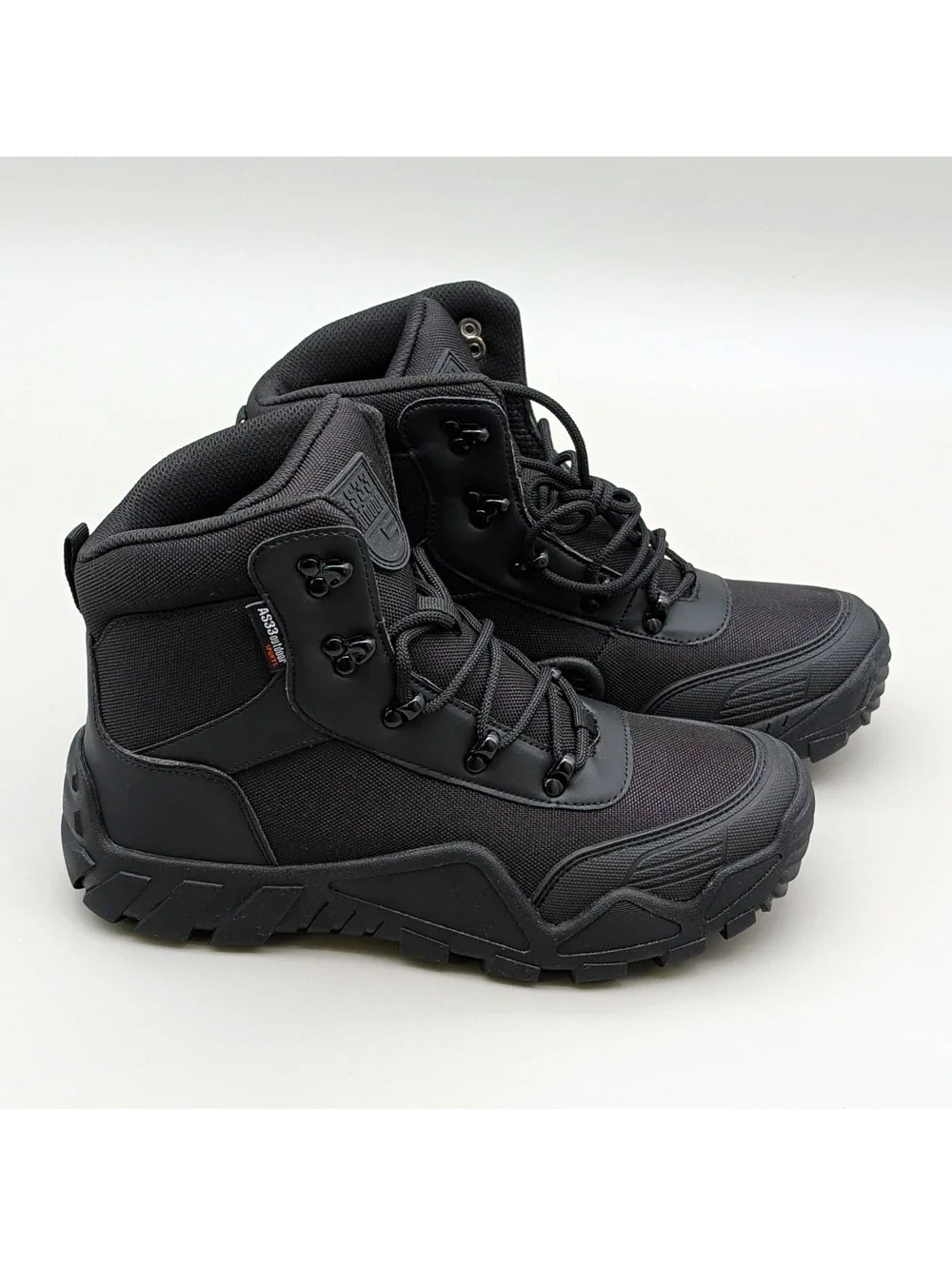 AS33 Men's Black Lace-Up Ankle Combat Boots Round Toe Size US 8.5 EU42